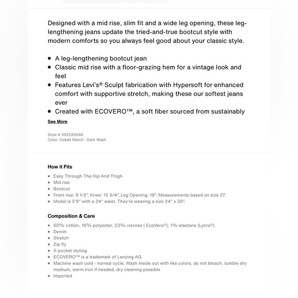 ๐13xHP!!๐ NWT Leviโs | Classic Bootcut Sculpt Jeans - Picture 13 of 16